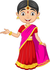 Cartoon Indian woman in traditional clothes