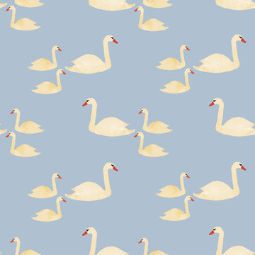 Vintage white swan background seamless pattern print design