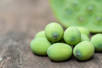Lotus seed or lotus nut. The traditional Chinese and Indian medicine. Good for healty and can eat both fresh and dried seed as a snack or cooking as a food. 