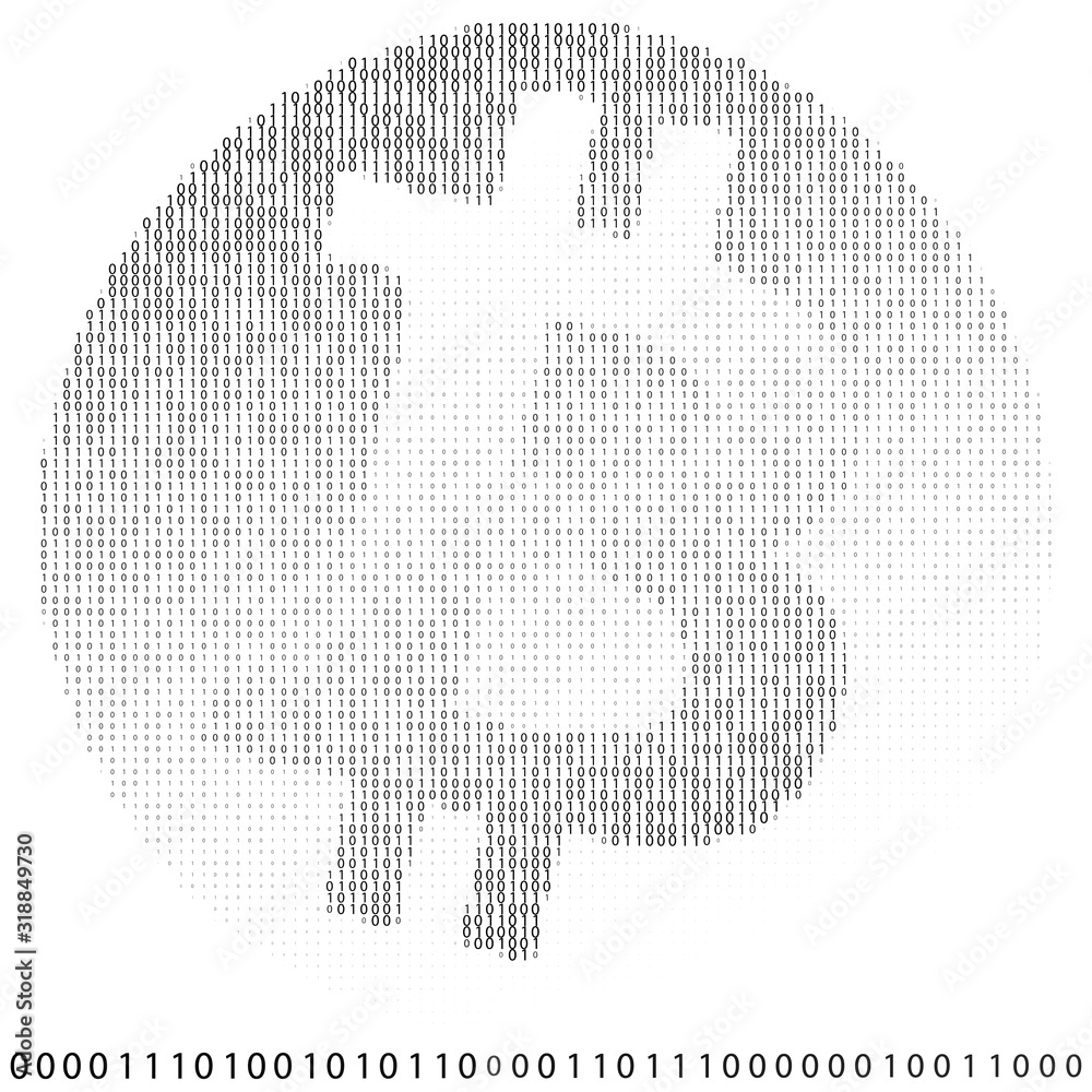 Poster bitcoin logo of zeros and ones. black and white vector graphics