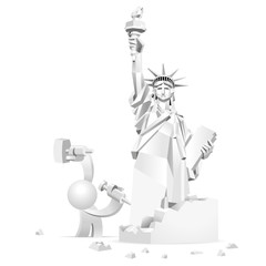 Simplified man Carving A Rough Statue of Liberty Sculpture