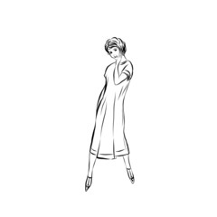 Woman In Art Nouveau Style, Fashion Female Silhouette, Hand Drawn Stylish Accessories, Vintage Clothes. 