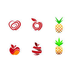 Fruit logo icon food fresh vitamin healthy diet organic green sweet apple juicy orange citrus kiwi mango lemon vector banana berry raw cherry exotic avocado coconut