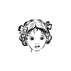 portrait of a girl in retro vintage style, line drawing young female face
