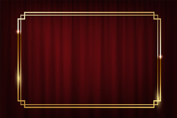 Vintage golden border isolated on red curtain background. Vector retro design element.