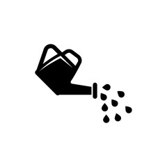 Watering Can and Water Drops Flat Vector Icon