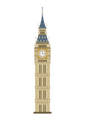 Big Ben tower in London, UK, isolated on a white background. Vector illustration, flat style. - obrazy, fototapety, plakaty