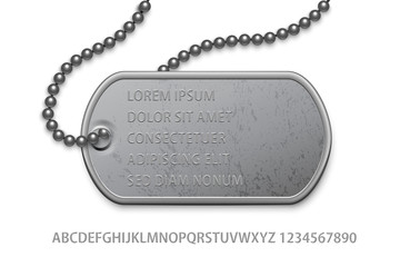 Badge military with chain text template on white