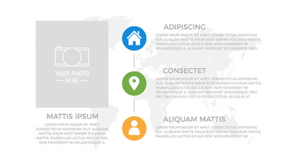 Set of green and blue, orange elements for infographic with world map presentation slides.