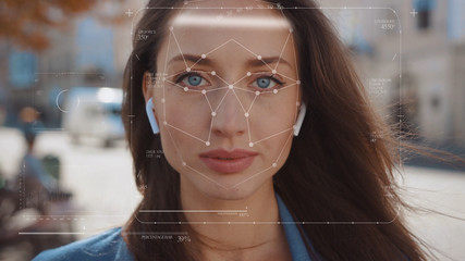 Future. Face Detection. Technological 3d Scanning. Biometric Facial Recognition. Face Id....