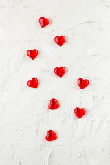 Background of many red hearts for Valentines day on white background