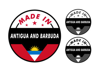 Fototapeta na wymiar Made in Antigua and Barbuda with and Antigua and Barbuda flag for label, stickers, badge