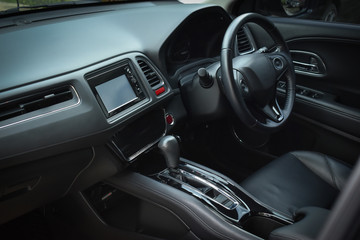 Fototapeta na wymiar black modern vehicle interior of sport car