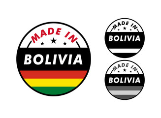 Made in Bolivia with and Bolivia flag for label, stickers, badge
