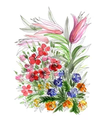 Fototapete Rund Decorative hand drawing flowers © Dinadesign