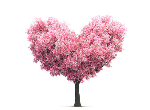 pink valentine blossom tree in heart shape 3D illustration