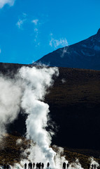 El Tatio Geysers with tourists under the smoke, Atacama Region