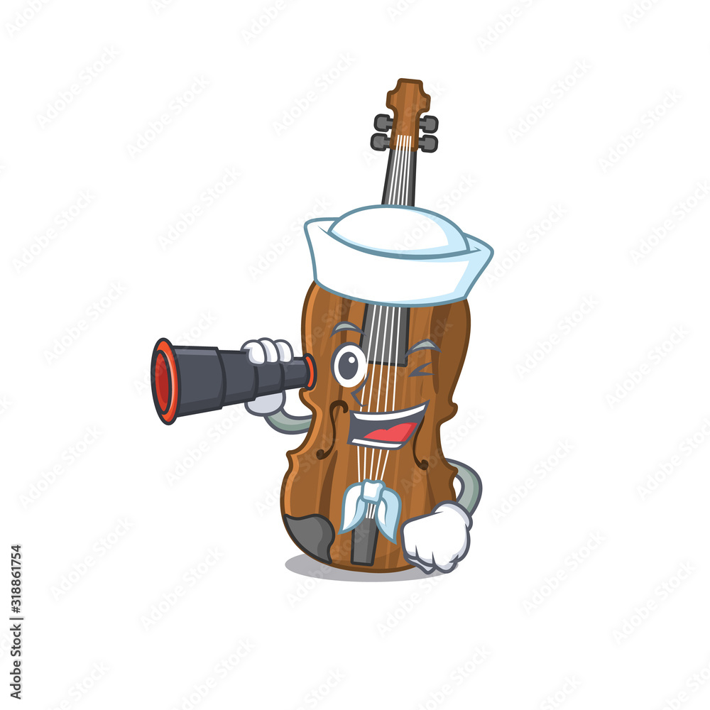 Poster Violin cartoon happy Sailor style with binocular