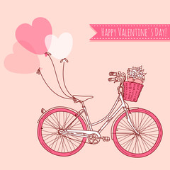 valentins, tag, happy, valentins, bicycle, bike, isoliert, sport, rad, weiß, rad fahren, radeln, jahrgang, alt, retro, pedal, automobile, reiten, abbildung, transport, fahrrad, getriebe, einrahmen, be