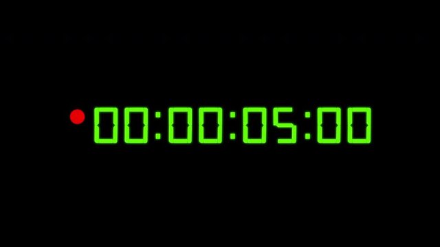 one minute green timecode countdown 25 fps with half record indicator on black background