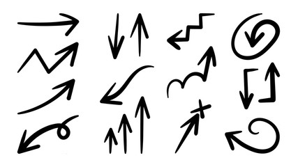 Hand drawn arrow vector icons set. sketch arrow design for business plan and education.