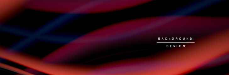 Сolorful flow poster. Wave liquid lines and shapes in black color background. Vector Illustration