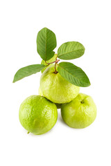 group of guava and guava leaf on white background fruit agriculture food isolated