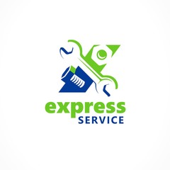 Logo express service repair silhouette wrench, screw-nut