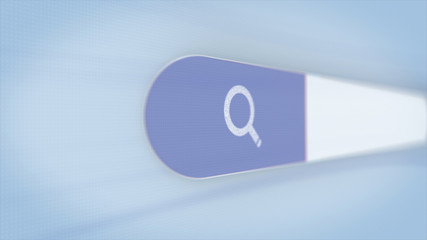 Animation of a web search. "FUTURE" Typing into Search Engine on blue background. Search bar icon animation. Web search box asking the question