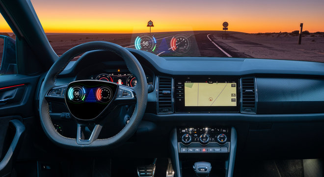Dashboard sports SUV equipped with a HUD display - Powered by Adobe