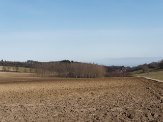 Paysages ruraux en Auvergne. Terre noire et fertile de la Limagne bourbonnaise