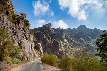 Summer Mountain Landscape with Cliffs and Road
