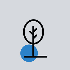 A linear tree icon with a blue circle behind it. A symbol of park, relaxing, ecology and plantiing tree. Great for web, business, app.