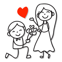 hand drawing cartoon character couple in love wedding party for valentine day celebration