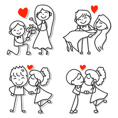 hand drawing cartoon character couple in love wedding party for valentine day celebration