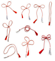 red and white string martisor, east european first of march, woman's day, ribbon, isolated,...
