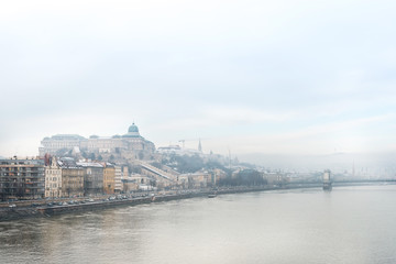view of historic architectural in Budapest from Danube