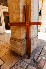 Jerusalem, Israel A cross stands at the Church of the Flagellation.