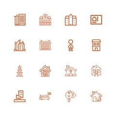 Editable 16 apartment icons for web and mobile