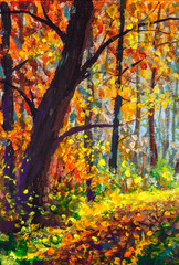 Ölgemälde, bunte Herbstbäume, Impressionismuskunst