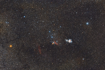 Space background with nebulae and stars. Orion constellation in the photo.