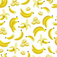 Fototapeta na wymiar Yellow vector peeled and sliced banana seamless
