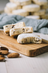 Traditional Kavala Cookies with almond on wood