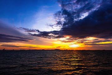 Sea and sunset with beautiful cloud at twilight.