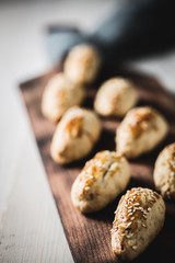 Turkish salted cookies with sesame on wood. It is called 