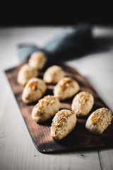 Turkish salted cookies with sesame on wood. It is called 