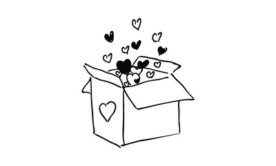 hand-drawn love parcel. Valentine hearts. Valentine's day card. Doodle art