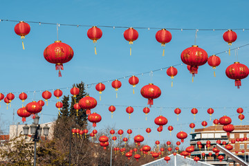 Farolillos chinos de la buena suerte "F&uacute;" durante la fiesta de A&ntilde;o Nuevo chino 2020
