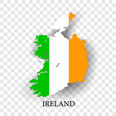 Flag of Ireland, flag of Ireland with shadow on isolated background, vector illustration