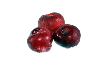 frozen cherry isolated on white background